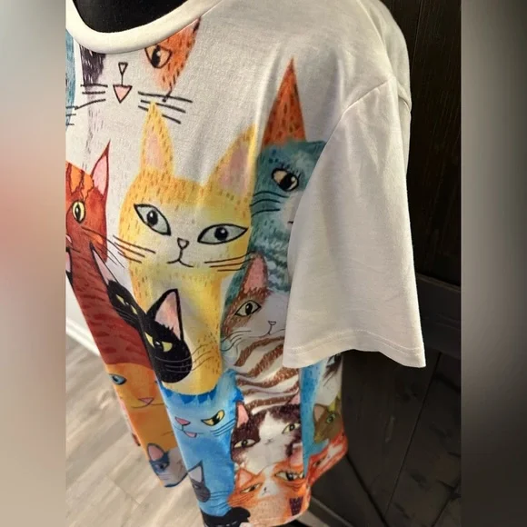 Whimsical Multicolor Cat Print Top - XL - Picture 5 of 8